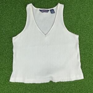 Vintage Y2K JOUJOU White Ribbed Basic V Neck Racer Back Tank Sz L